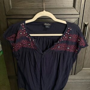 Lucky Brand Navy Blouse with Red Embroidery